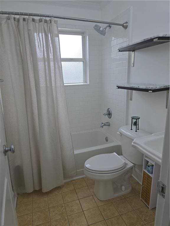 48 Peachtree Ave NE Unit 321, Atlanta, GA 30305 - full bathroom featuring shower / bath combination with curtain, tile patterned floors, and ornamental molding