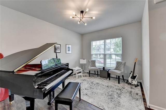 5215 Wheeler Run Dr, Auburn, GA 30011 - sitting room with a chandelier, wood finished floors, and baseboards