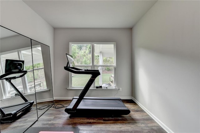 5215 Wheeler Run Dr, Auburn, GA 30011 - workout room with wood finished floors and baseboards