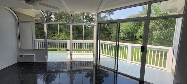 5690 Rutland Trce, Lithonia, GA 30058 - unfurnished sunroom with a ceiling fan