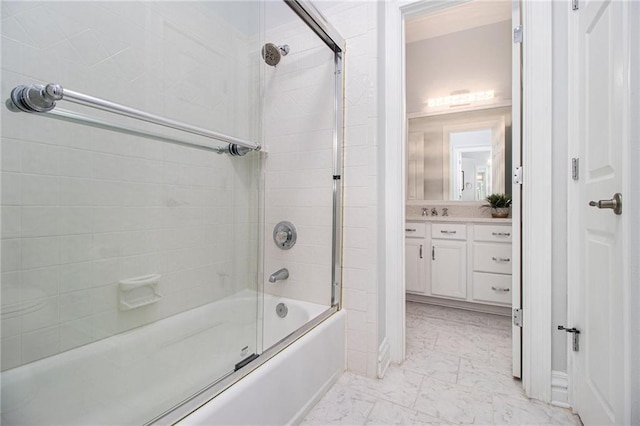 5690 Rutland Trce, Lithonia, GA 30058 - full bathroom with marble finish floors, vanity, and enclosed tub / shower combo