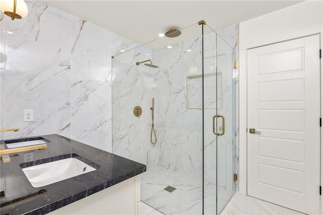 762 Rockbridge Rd NW, Lilburn, GA 30047 - full bath featuring a marble finish shower, vanity, and marble finish flooring