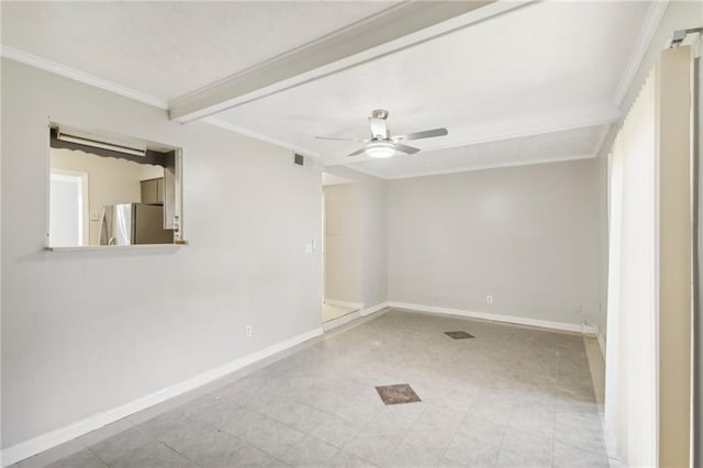 6429 Woodstone Way, Morrow, GA 30260 - unfurnished room featuring crown molding, a ceiling fan, baseboards, and beam ceiling