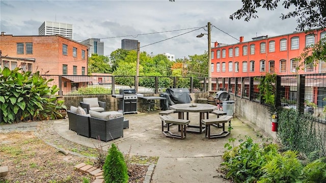 view of patio featuring an outdoor hangout area and grilling area