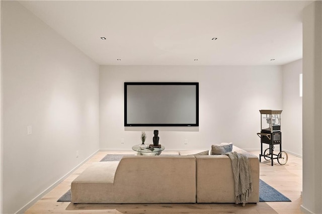 home theater featuring light hardwood / wood-style floors