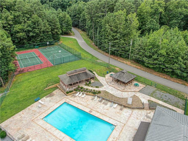 1374 Foxhound Trl NE, Ranger, GA 30734 - view of pool with a gazebo, a tennis court, and a wooded view