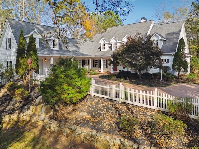 220 Spring Branch Dr, Canton, GA 30115 - cape cod home with a fenced front yard and a chimney