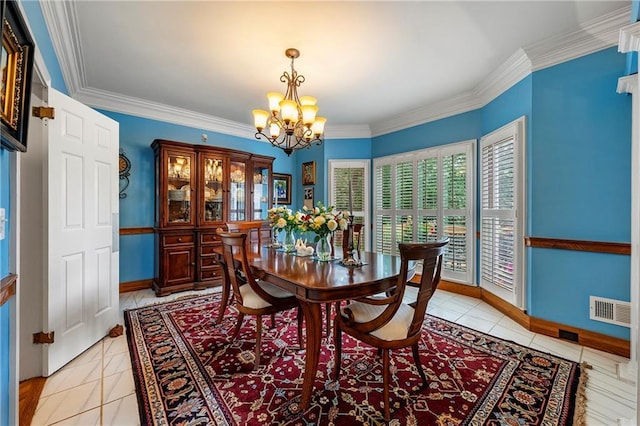 1703 Brandywine Ct, Atlanta, GA 30338 - dining space with a chandelier, light tile patterned floors, crown molding, and baseboards