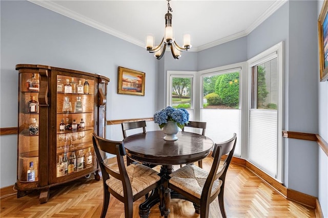 1703 Brandywine Ct, Atlanta, GA 30338 - dining area featuring a chandelier, baseboards, and ornamental molding