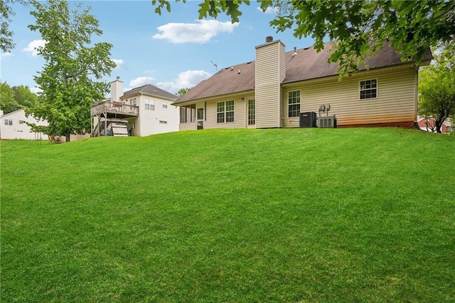 605 Pebble Blvd, Covington, GA 30016 - back of house with a yard, a chimney, and central AC unit