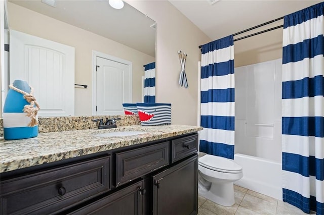 161 Archstone Sq, Mcdonough, GA 30253 - bathroom with vanity, tile patterned floors, toilet, and shower / bath combination with curtain