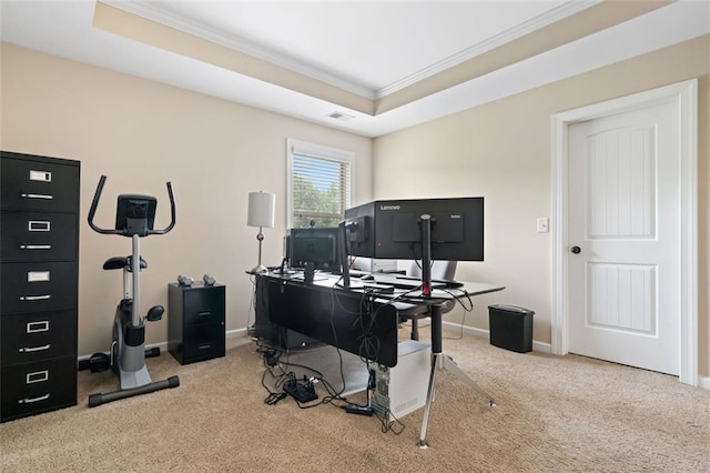 161 Archstone Sq, Mcdonough, GA 30253 - office with crown molding, carpet, a raised ceiling, and baseboards