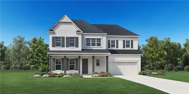 view of front facade with a garage and a front yard