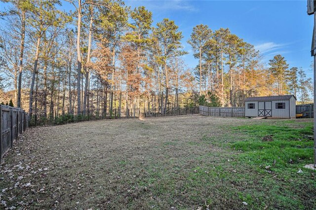 view of yard with a shed