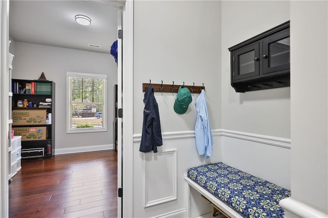 mudroom with wood finished floors