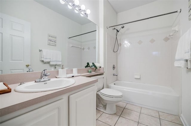 full bathroom featuring toilet, shower / washtub combination, vanity, and tile patterned floors