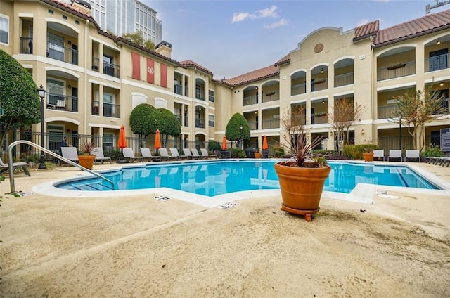 pool with a patio