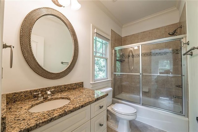 3680 Milton Park Dr, Alpharetta, GA 30022 - full bathroom featuring crown molding, enclosed tub / shower combo, vanity, and toilet