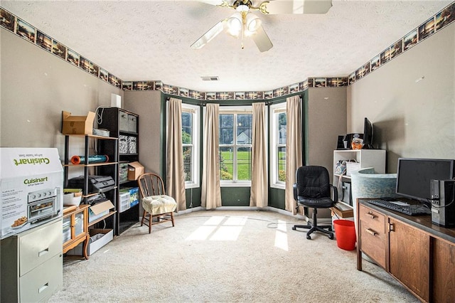 7341 Raleigh Way, Bethlehem, GA 30620 - office area with light colored carpet, a textured ceiling, and ceiling fan