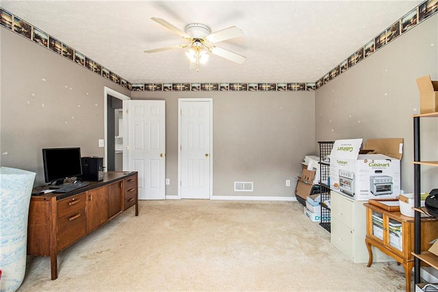 7341 Raleigh Way, Bethlehem, GA 30620 - office with a ceiling fan, light carpet, and baseboards