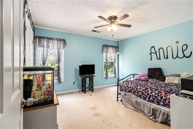 7341 Raleigh Way, Bethlehem, GA 30620 - bedroom featuring carpet floors, baseboards, a textured ceiling, and ceiling fan