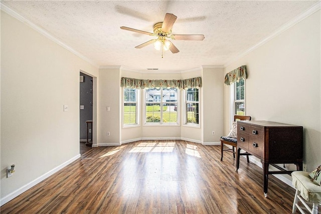 7341 Raleigh Way, Bethlehem, GA 30620 - unfurnished room with a ceiling fan, wood finished floors, a textured ceiling, ornamental molding, and baseboards