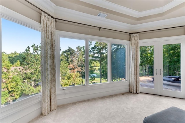 unfurnished sunroom with french doors