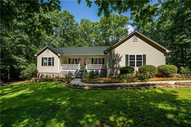 5584 Northwoods Rd, Clermont, GA 30527 - ranch-style house featuring covered porch and a front lawn