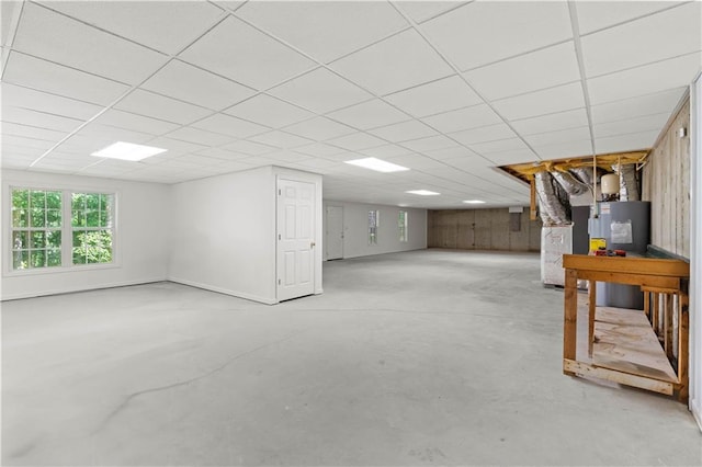5584 Northwoods Rd, Clermont, GA 30527 - below grade area with a drop ceiling, heating unit, and water heater