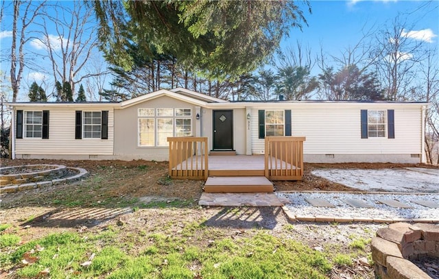 manufactured / mobile home featuring a deck and crawl space