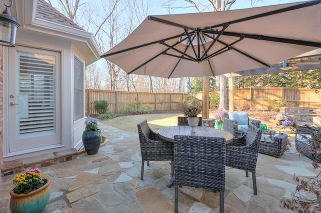 view of patio with outdoor dining space and a fenced backyard