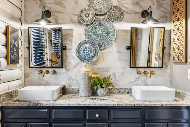 bathroom with vanity and backsplash