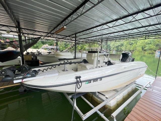 dock area with a water view