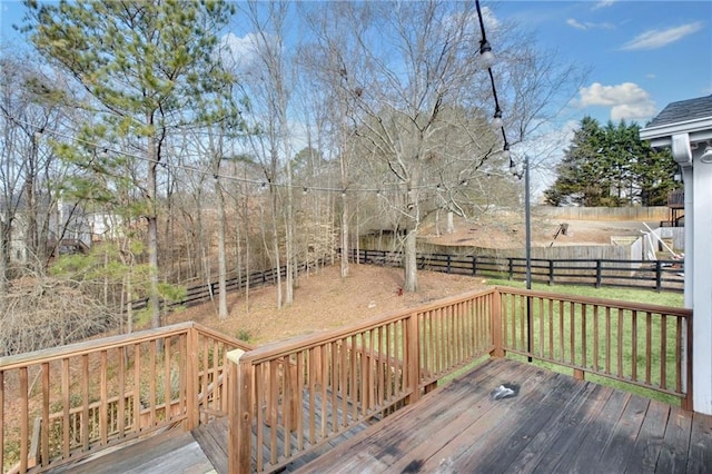 wooden deck with a fenced backyard