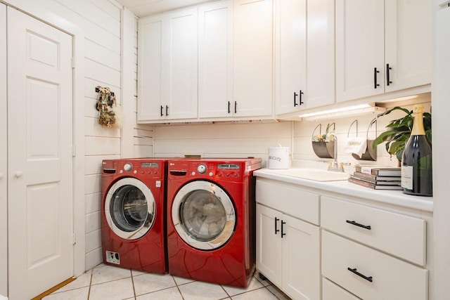 328 Black Ankle Creek Rd, Cherry Log, GA 30522 - clothes washing area with cabinets, separate washer and dryer, sink, and light tile patterned floors