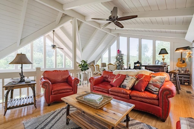 328 Black Ankle Creek Rd, Cherry Log, GA 30522 - sunroom / solarium featuring ceiling fan and lofted ceiling with beams