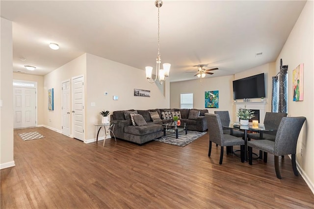 3720 Liverpool Way, Atlanta, GA 30331 - living room featuring hardwood / wood-style flooring and ceiling fan with notable chandelier
