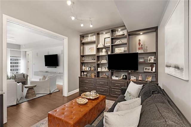 living room featuring dark hardwood / wood-style floors