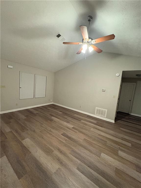 9161 Fairway Ct, Riverdale, GA 30274 - empty room with visible vents, ceiling fan, vaulted ceiling, and baseboards