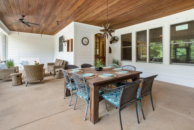 view of patio featuring an outdoor hangout area and ceiling fan