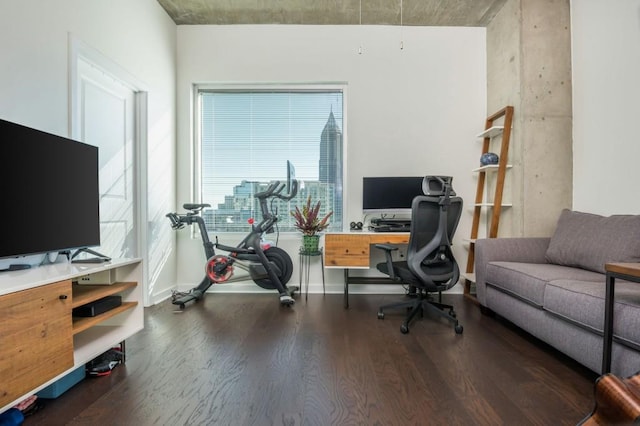 office space featuring wood finished floors and baseboards