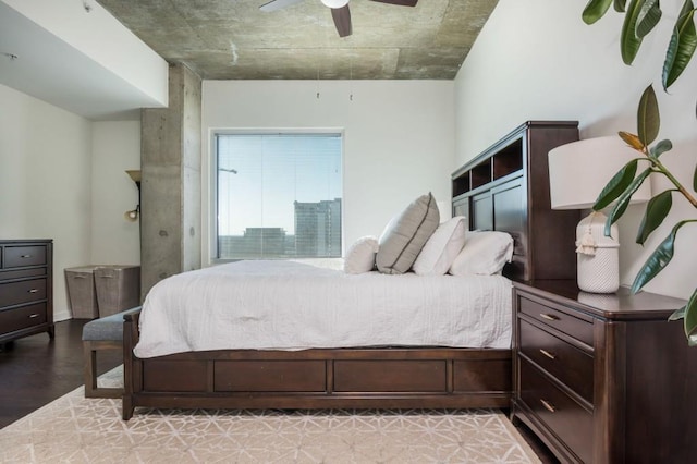 bedroom featuring light wood-type flooring and ceiling fan