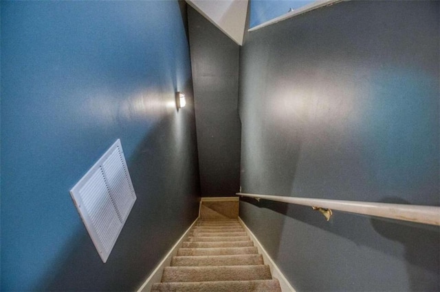 staircase with carpet floors