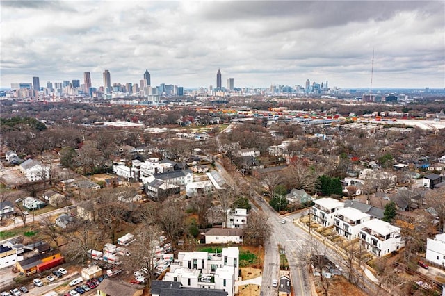 bird's eye view with a city view