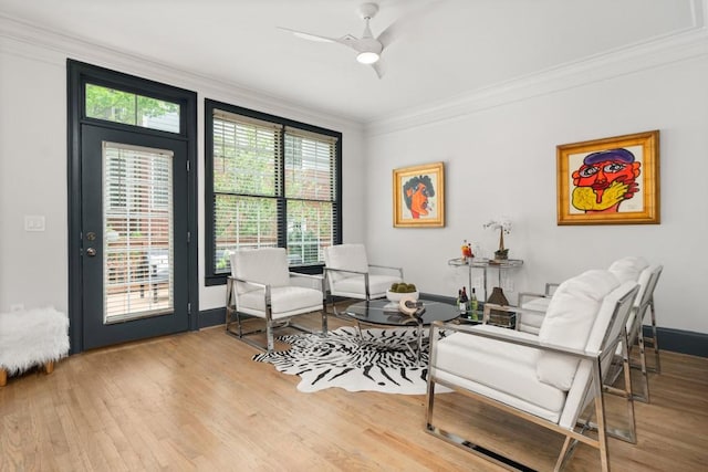 190 Centennial Way, Atlanta, GA 30313 - sitting room featuring ornamental molding, wood finished floors, ceiling fan, and baseboards