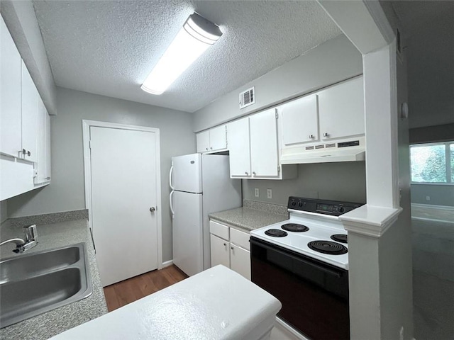 3020 Wingate Way, Sandy Springs, GA 30350 - kitchen with under cabinet range hood, range with electric cooktop, a sink, visible vents, and freestanding refrigerator