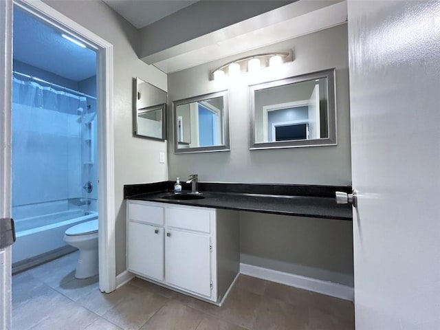 3020 Wingate Way, Sandy Springs, GA 30350 - bathroom with baseboards, toilet, shower / tub combo with curtain, tile patterned flooring, and vanity