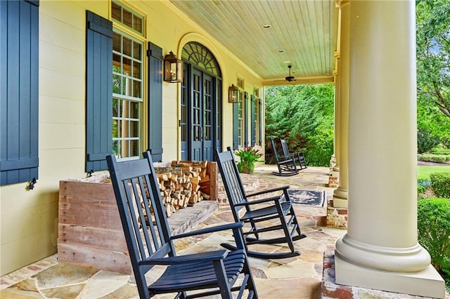 view of patio featuring a porch