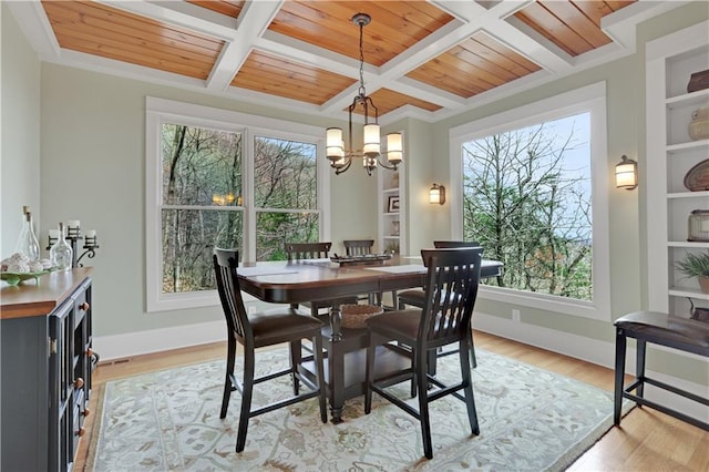 79 Strawberry Way, Jasper, GA 30143 - dining space with a wooden ceiling with exposed beams, plenty of natural light, a chandelier, light wood-style floors, and coffered ceiling