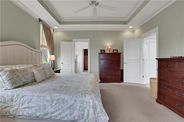 79 Strawberry Way, Jasper, GA 30143 - bedroom with crown molding, light colored carpet, a raised ceiling, recessed lighting, and ceiling fan